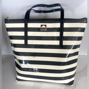 Kate Spade Striped Patent Leather Tote black and cream stripe cream interior